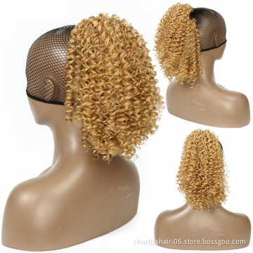 Wholesale Cheap Price Natural Color For Women Pre Plucked Water Curly Drawstring Net For Ponytail In Hair Extension Synthetic